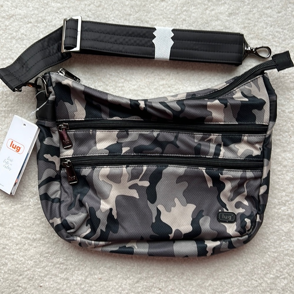 lug Camo Crossbody Bag in Black, Gray, Cream